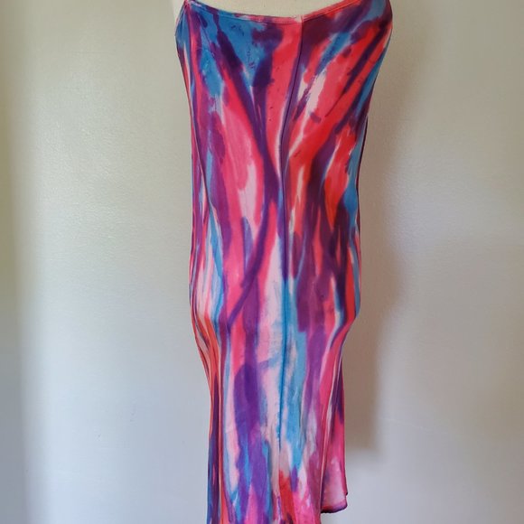 NEW Silk Slip short Dress lingerie red blue pink white purple painted tie dyed - Picture 4 of 6
